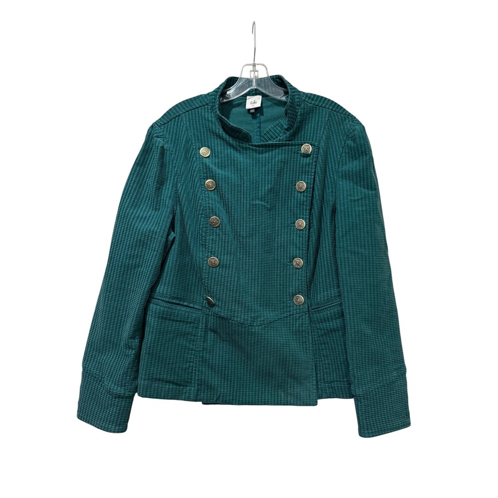 Cabi Lennon Jacket XL Teal Green Houndstooth Military Double Breasted 3913